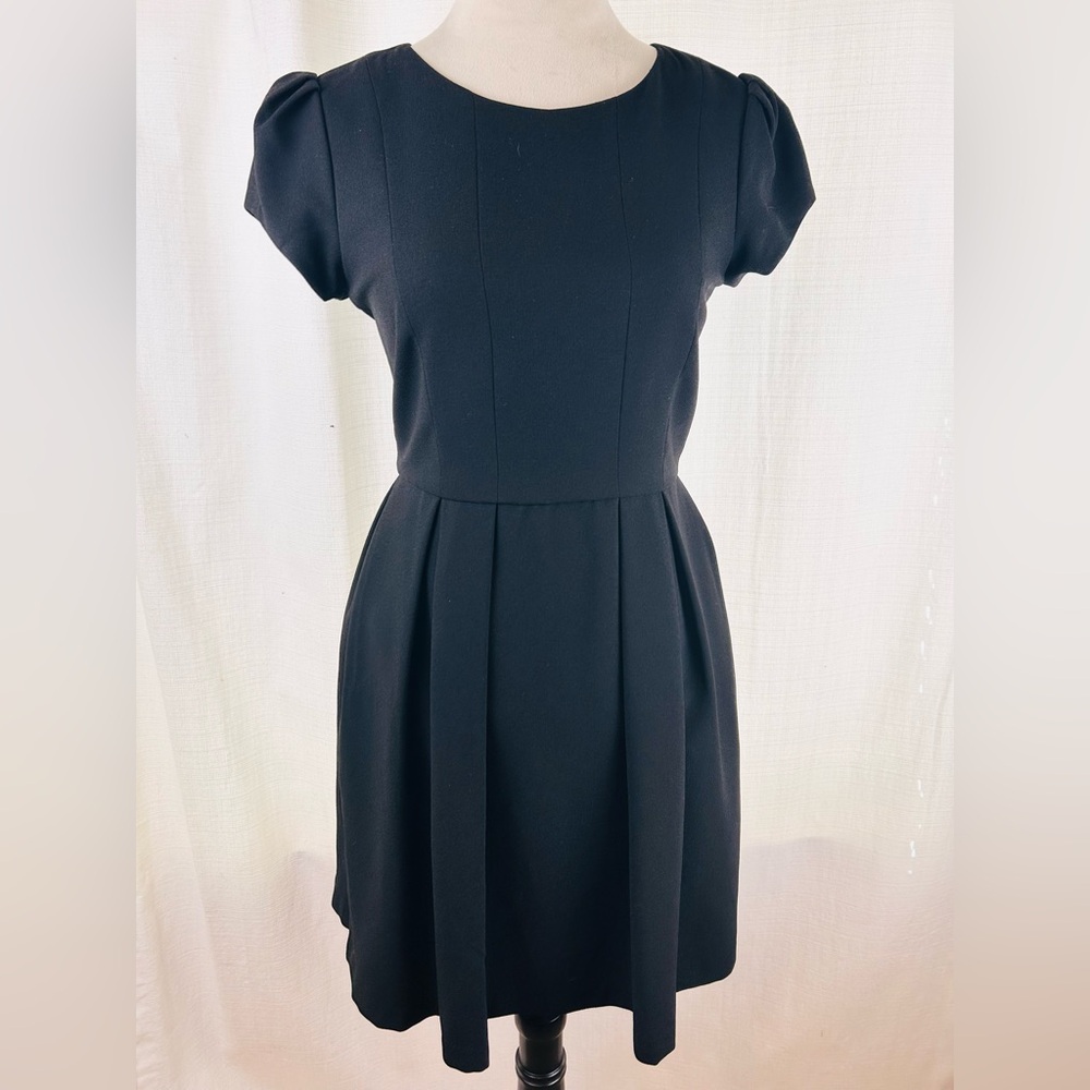 Zara Basic Black Fit Flare‎ Pleated Puff Sleeve stylish Dress Women's XS